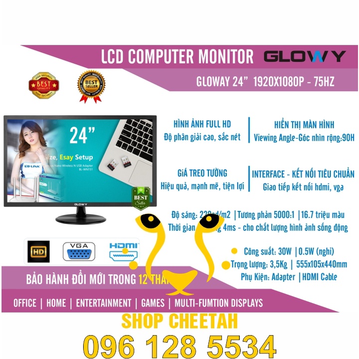 Màn hình LCD Gloway 24 inch - Full HD 1920 x 1080P - Chính hãng – Bảo hành 24 tháng