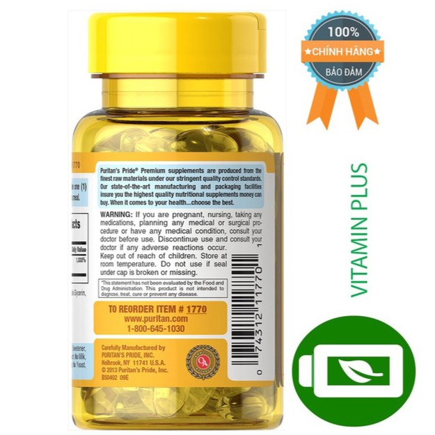 Viên uống bổ sung Vitamin E giúp đẹp da, chống lão hóa, hỗ trợ tim mạch Puritan's Pride Vitamin E-400 IU 100 viên