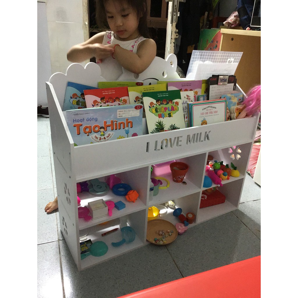 Kệ Giá sách hình gấu 2 tầng kèm ngăn chứa đồ  Cao 55cm  ngang 65cm  sâu 25cm