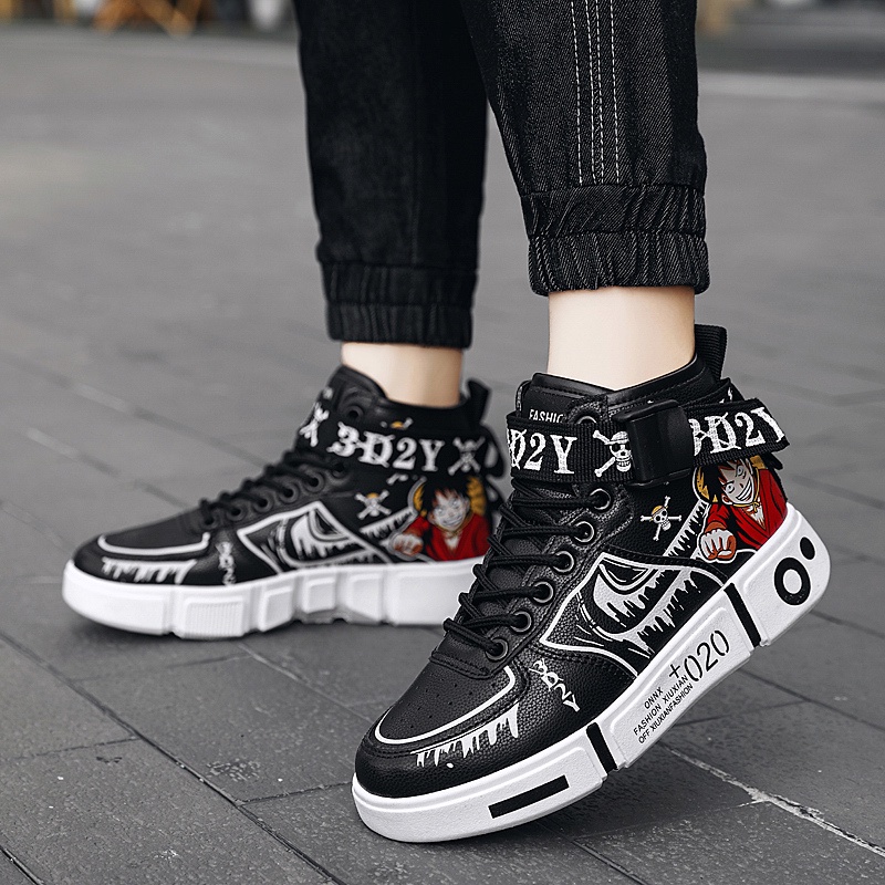 Giày Thể Thao Cổ Cao Thiết Kế Hình Anime One Piece Luffy Giản Dị Thời Trang Dành Cho Bé Trai