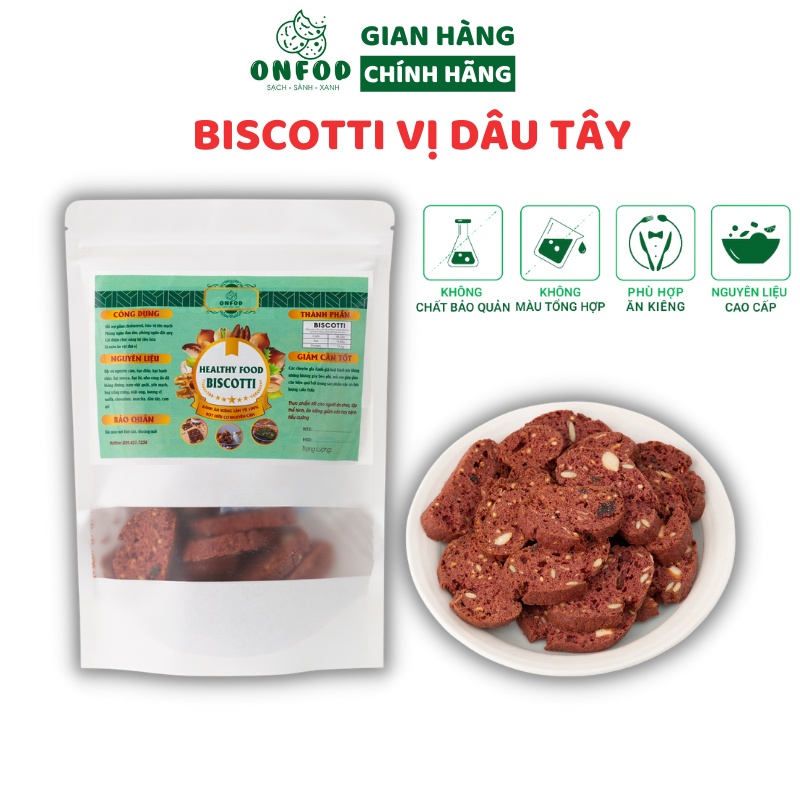 Bánh ăn kiêng biscotti ONFOD vị dâu tây dành cho người tiểu đường giảm cân healthy eat clean 250g 500g