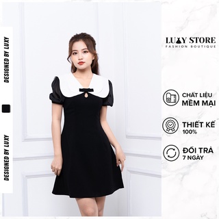 Đầm tiểu thư phối đen trắng LUXY V30310, kiểu dáng thanh lịch