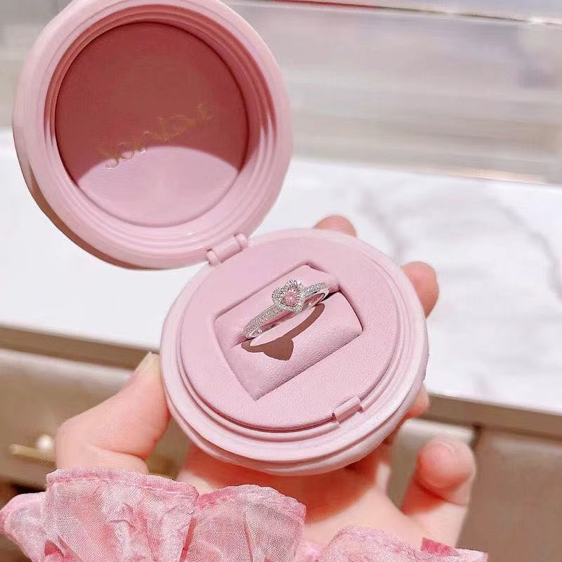 Nhẫn Đính Hôn Bạc 925 Hình Trái Tim Đính Đá Zircon Hồng Có Thể Điều Chỉnh Kích Cỡ