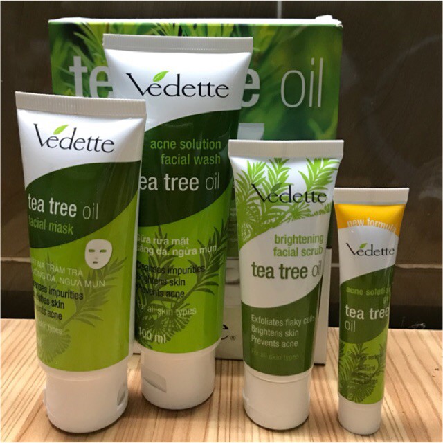 Bộ Dưỡng Da Ngừa Mụn Chiết Xuất Từ Tràm Trà Tea Tree Oil Vedette (Hộp 4 Tuýp) | BigBuy360 - bigbuy360.vn