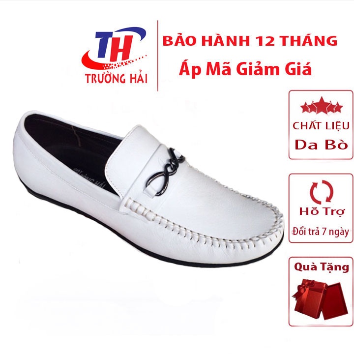 Giày da nam Trắng Trường Hải da bò thật cao cấp đế cao su không trơn GM265