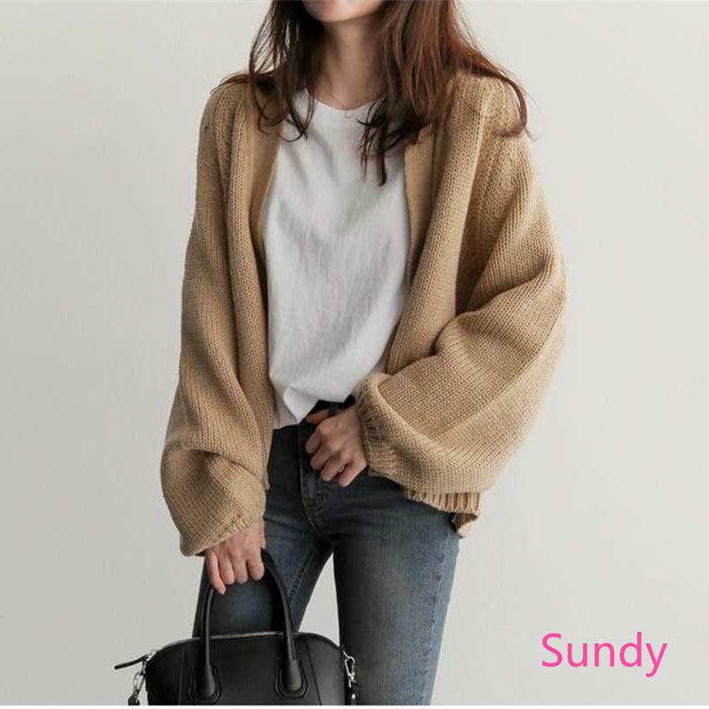 Áo Khoác Cardigan Dệt Kim Tay Dài Dáng Rộng Phong Cách Hàn Quốc Cho Nữ