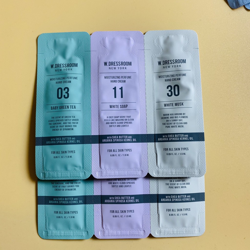 SET Mẫu thử W.DRESSROOM handcream 1.5ml mùi 97,03,11,30*3 gói. | Thế Giới Skin Care