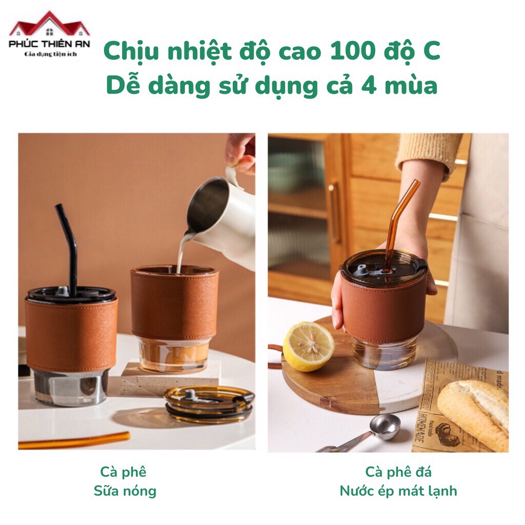Ly, cốc thuỷ tinh uống nước có ống hút - Sang trọng, siêu bền, tiện dụng