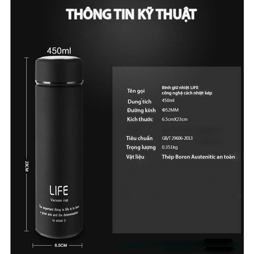 Bình giữ nhiệt chất lượng cao ruột inox LIFE 500ml