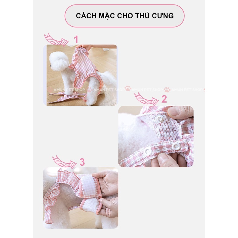 Yếm Quần Sinh Lý Cho Chó Cái Hoạ Tiết Cánh Tiên Caro Hồng Quần Chip Chó Mèo Thú Cưng Ngày Đến Kỳ Rụng Dâu Salo Amun Pet