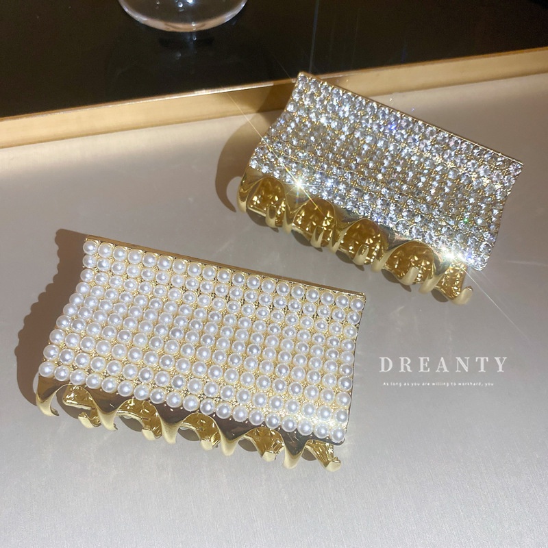 Kẹp Tóc Hình Cá Mập Dát Kim Cương Giả Đính Ngọc Trai Phong Cách Hàn Quốc Thời Trang Độc Đáo