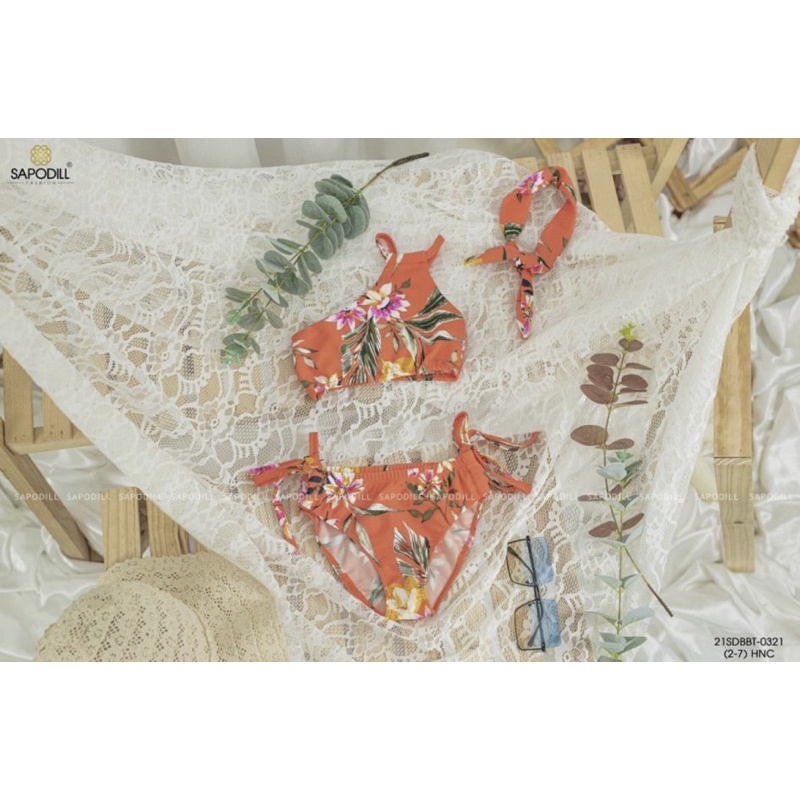 Set bơi liền thân kèm nơ 2-7y