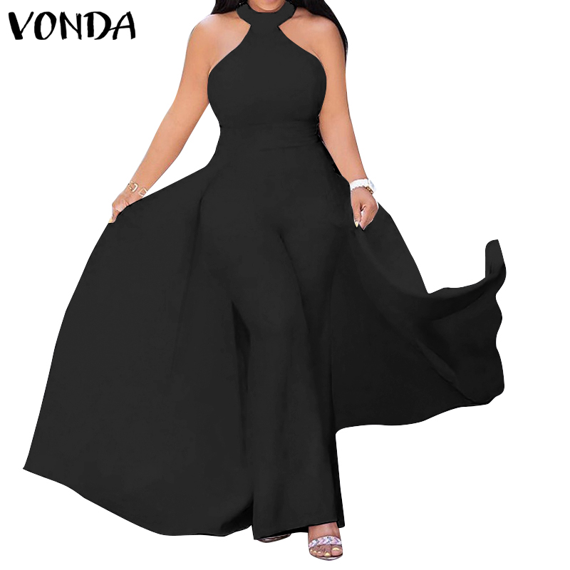 Jumpsuit VONDA quần dài không tay màu trơn gợi cảm thanh lịch cho nữ