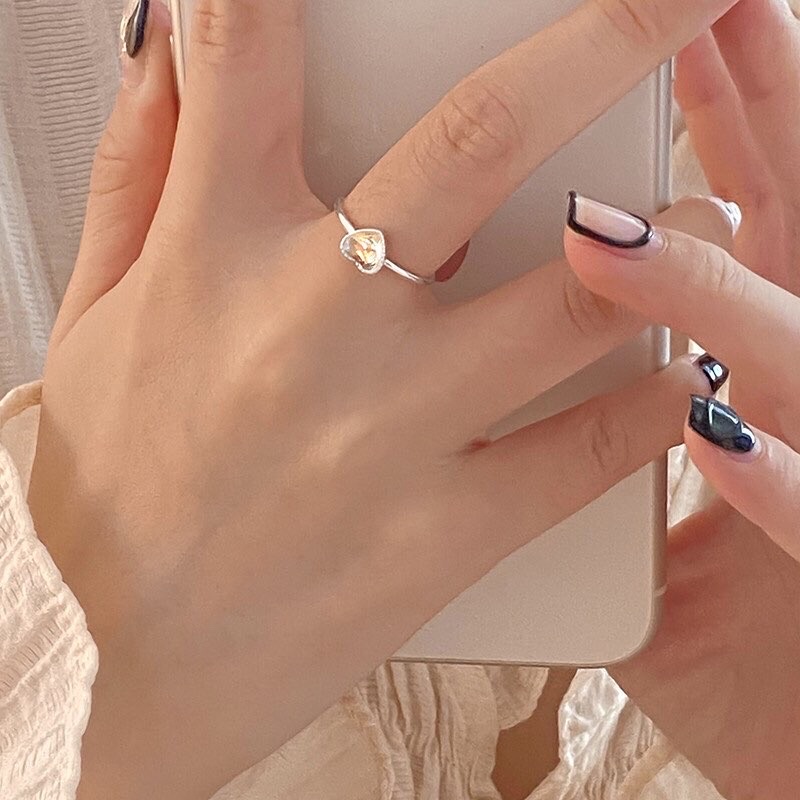 Nhẫn trái tim đá Moonstone nhân tạo, nhẫn bạc nữ đá xanh Blackmeo