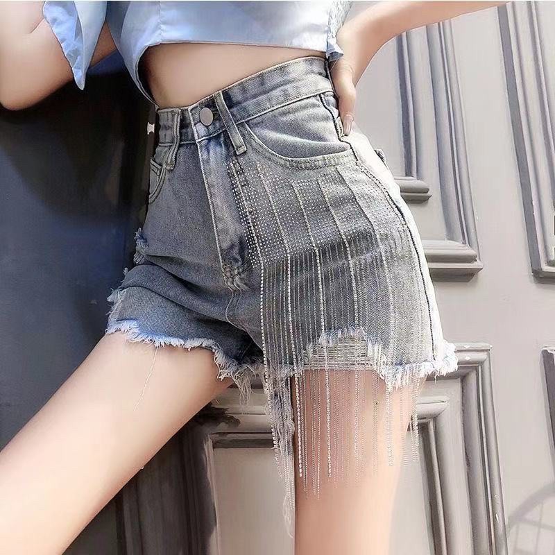 Quần short denim nữ cạp siêu cao đính đá siêu bền hàng Quảng Châu | BigBuy360 - bigbuy360.vn