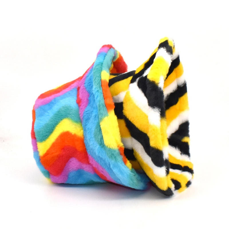 Nón Tai Bèo Giả Lông Thỏ Họa Tiết Sọc Cầu Vồng Phong Cách Hipster