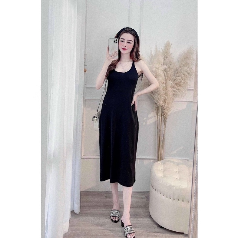 Váy xuông JIJAN DRESS thiết kế ba lỗ cổ tròn dáng xoè nhẹ trẻ trung, Đầm maxi nữ sát nách dáng dài đi biển