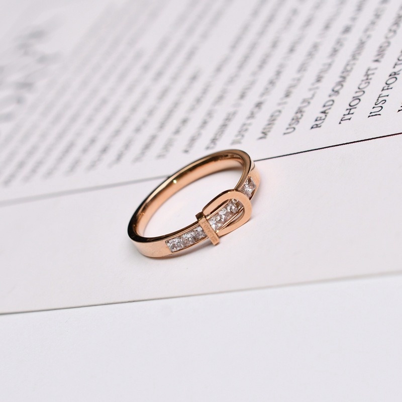 Nhẫn thép titan dát đá zircon đơn giản không phai màu phong cách Hàn Quốc cho nữ đeo ngón trỏ