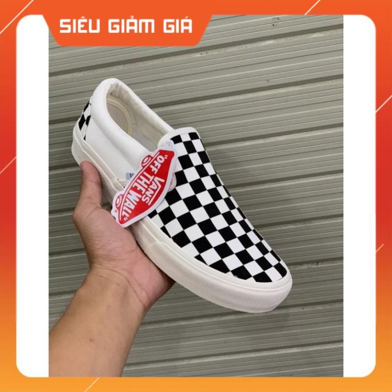 [1:1 -Box Xanh] Giày Vans Lười Slip On Caro Đen Trắng Nam Nữ