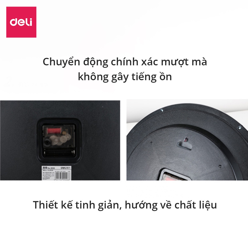 Đồng hồ treo tường kim trôi Quazt cao cấp Deli - 9005 - không tiềng ồn, đẹp tinh tế - vpp Diệp Lạc (sỉ/lẻ)