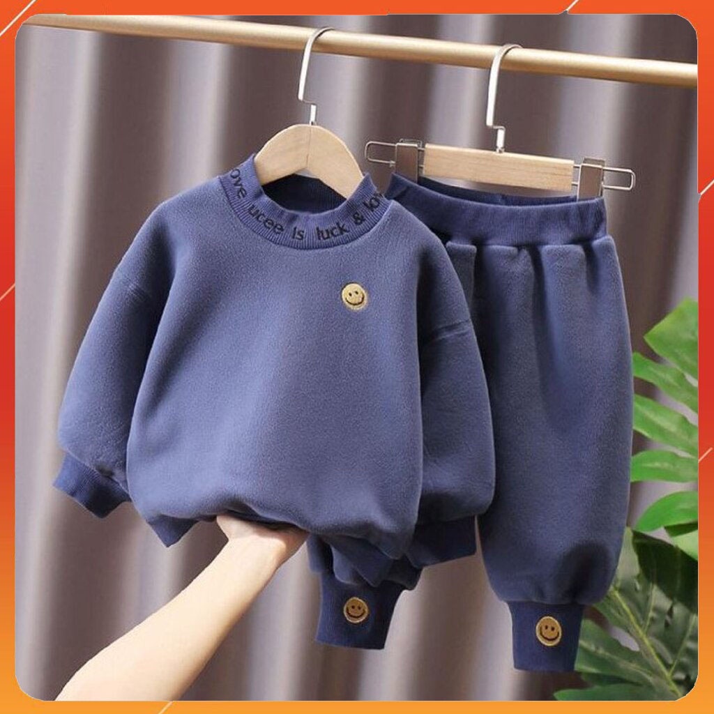 Bộ nỉ bông cho bé Binbon kids, Đồ bộ bé trai chất nỉ cổ chui mặt cười cho bé trai và gái từ 6 - 28kg MC01