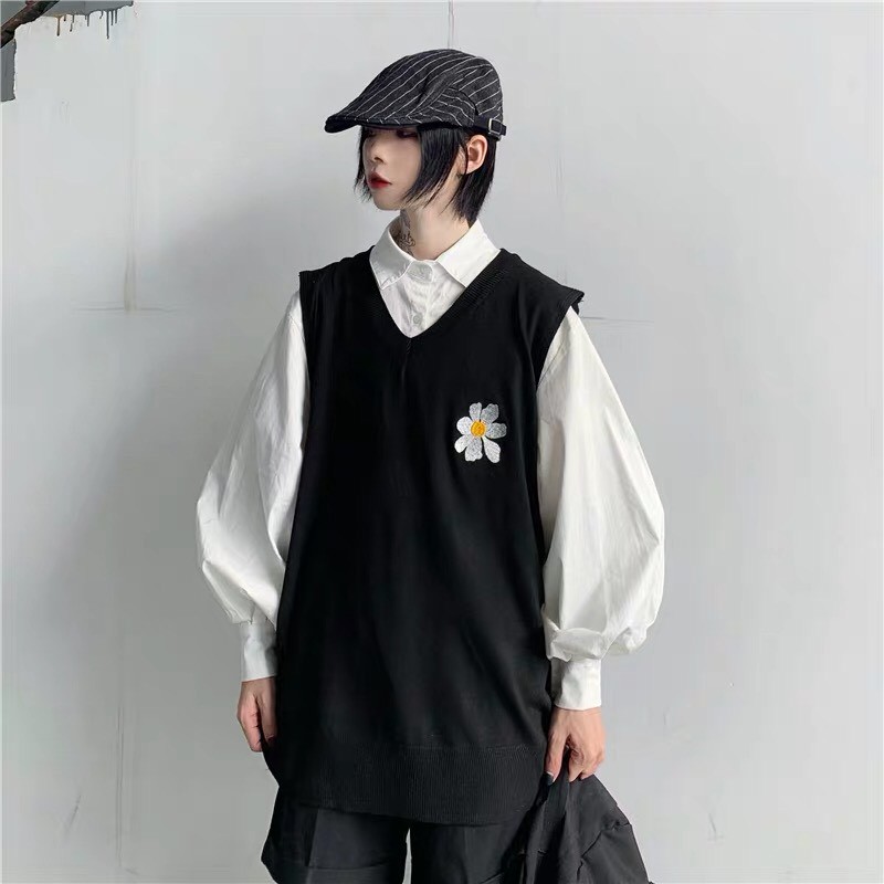 Áo gile unisex WIND form rộng thêu Hoa Cúc áo kiểu nam nữ oversize ulzzang | BigBuy360 - bigbuy360.vn