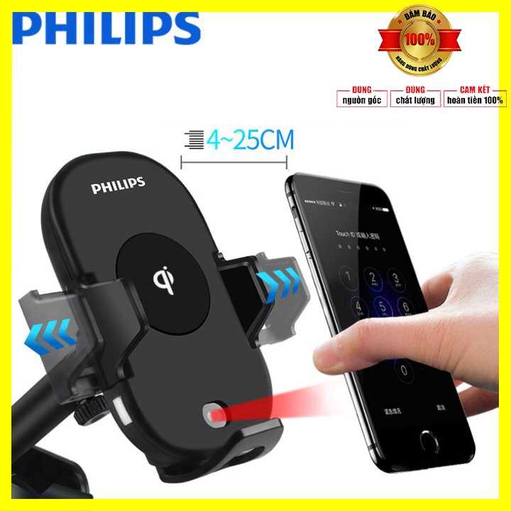 Gía đỡ điện thoại kiêm sạc không dây trên ô tô cao cấp thương hiệu Philips DLK9411N Công suất 10W - Bảo hành 12 tháng | BigBuy360 - bigbuy360.vn