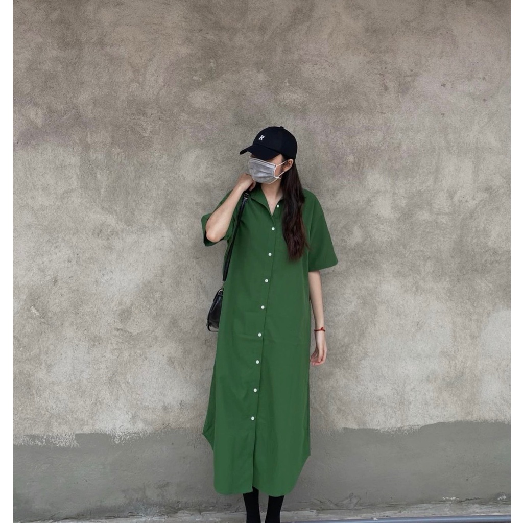 Đầm suông xanh lá cực trend Hàn