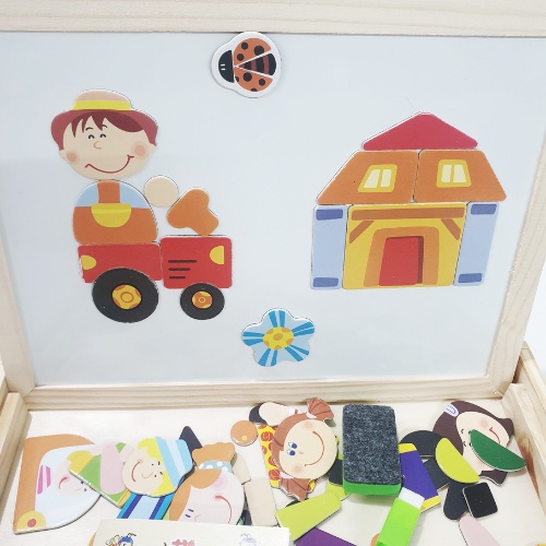 Xếp hình nam châm chủ đề nông trại , lắp ráp trang phục nông trại Gartoon Person kèm bảng 2 mặt , phấn và bút dạ
