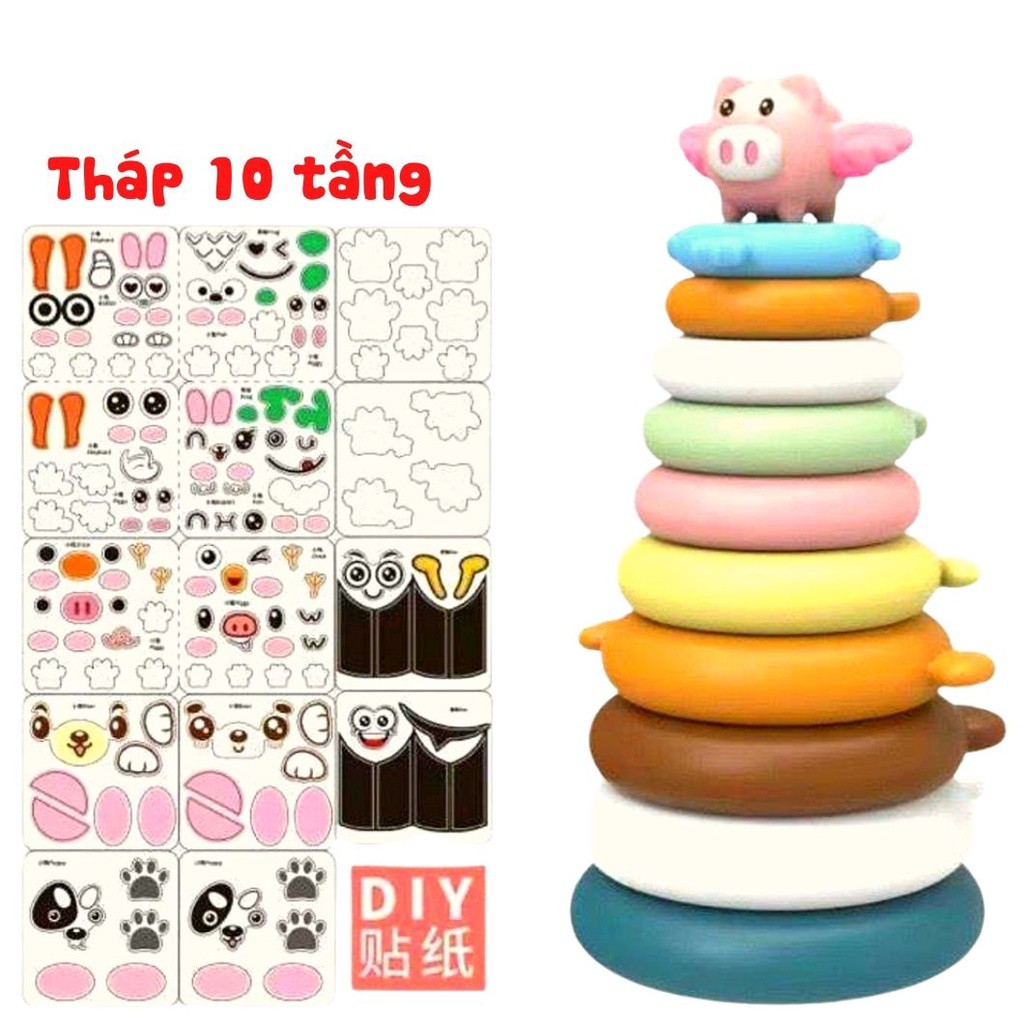 Đồ Chơi Tháp Xếp Cầu Vồng - Tháp Vòng Tròn Tặng Hình Dán Dễ Thương Cho Bé - ALokids Tb