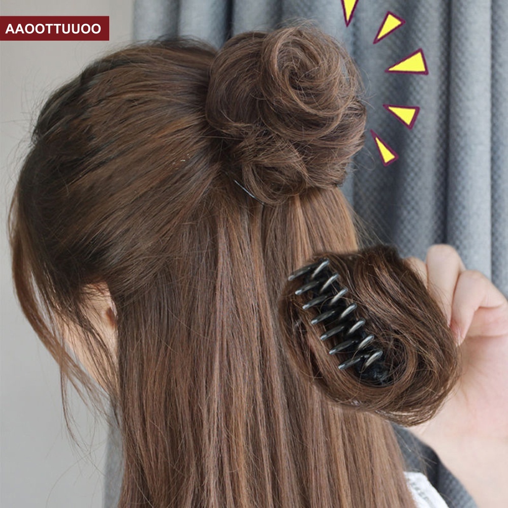 Búi Tóc Giả Màu Nâu Đen Nâu Sáng Tự Nhiên Dành Cho Nữ