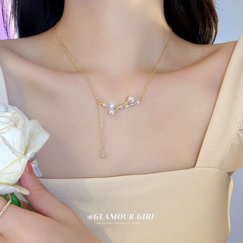 Vòng Cổ Tua Rua Đính Hạt Ngọc Trai Phong Cách Retro Hàn Quốc