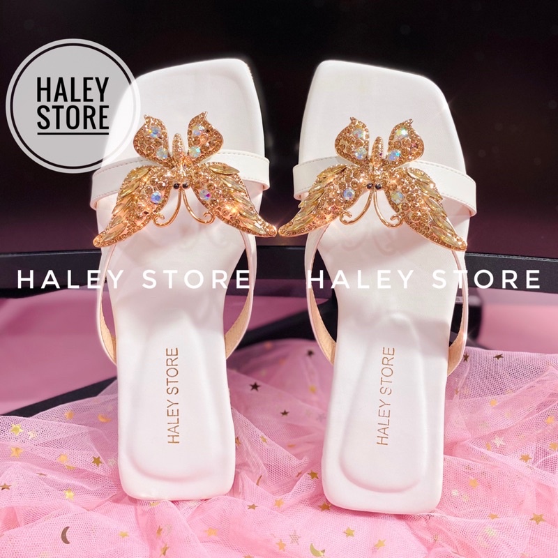 Dép nữ HALEY STORE kẹp bệt xỏ ngón quai A dây mảnh đính b/ướm ong đá xoàn pha lê phale thời trang mới rẻ bền đẹp