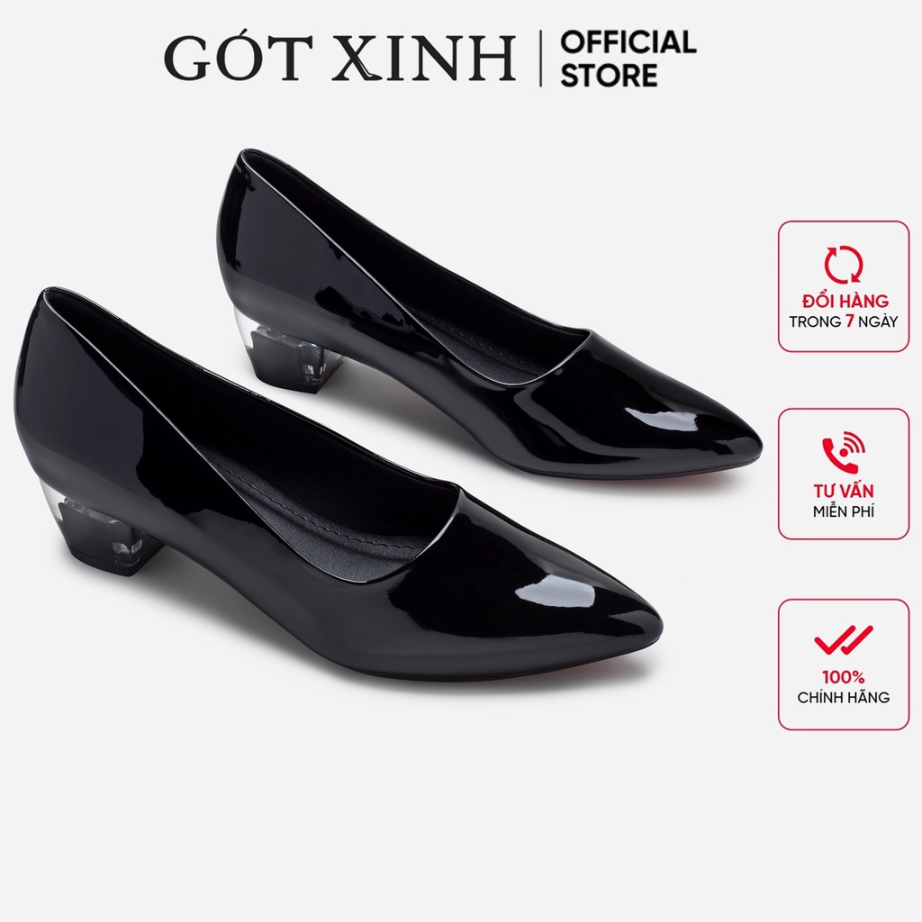 Giày cao gót GÓT XINH G12 da bóng đế tròn cao 3cm