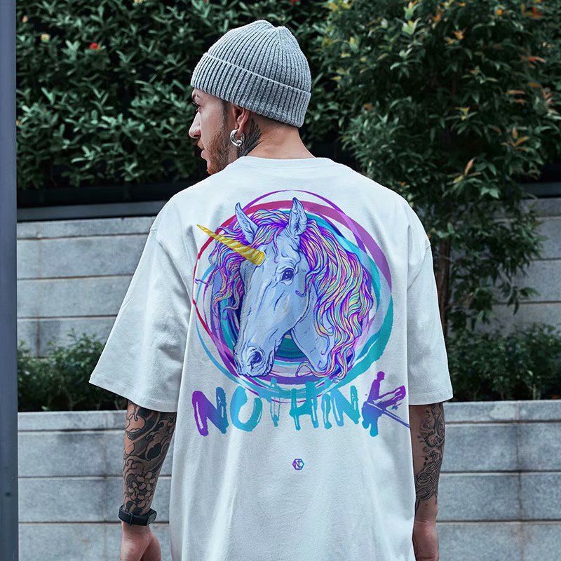 2021 new short sleeve men's fashion national fashion Unicorn men's fashion brand T-shirt loose trend large size 5 / 6 sleeve half sleeve