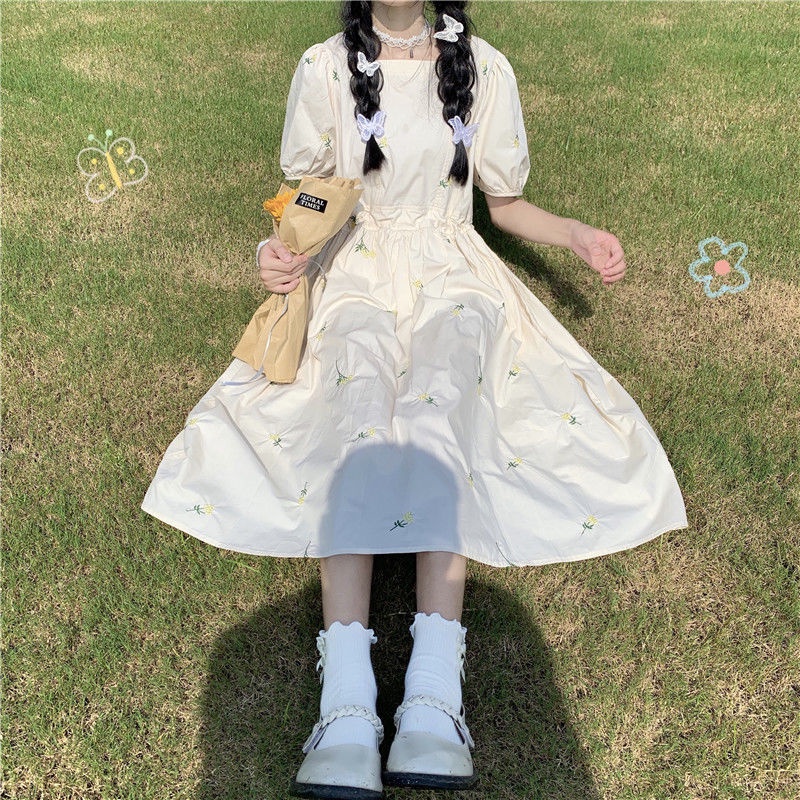 Đầm chữ A tay phồng phong cách Hàn Quốc ngọt ngào thời trang mùa hè cho nữ