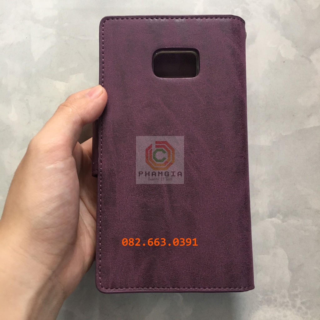 Bao da Samsung S7 Edge chất da tím đen cao cấp, có ngăn đựng thẻ tiện lợi, siêu bảo vệ máy | BigBuy360 - bigbuy360.vn