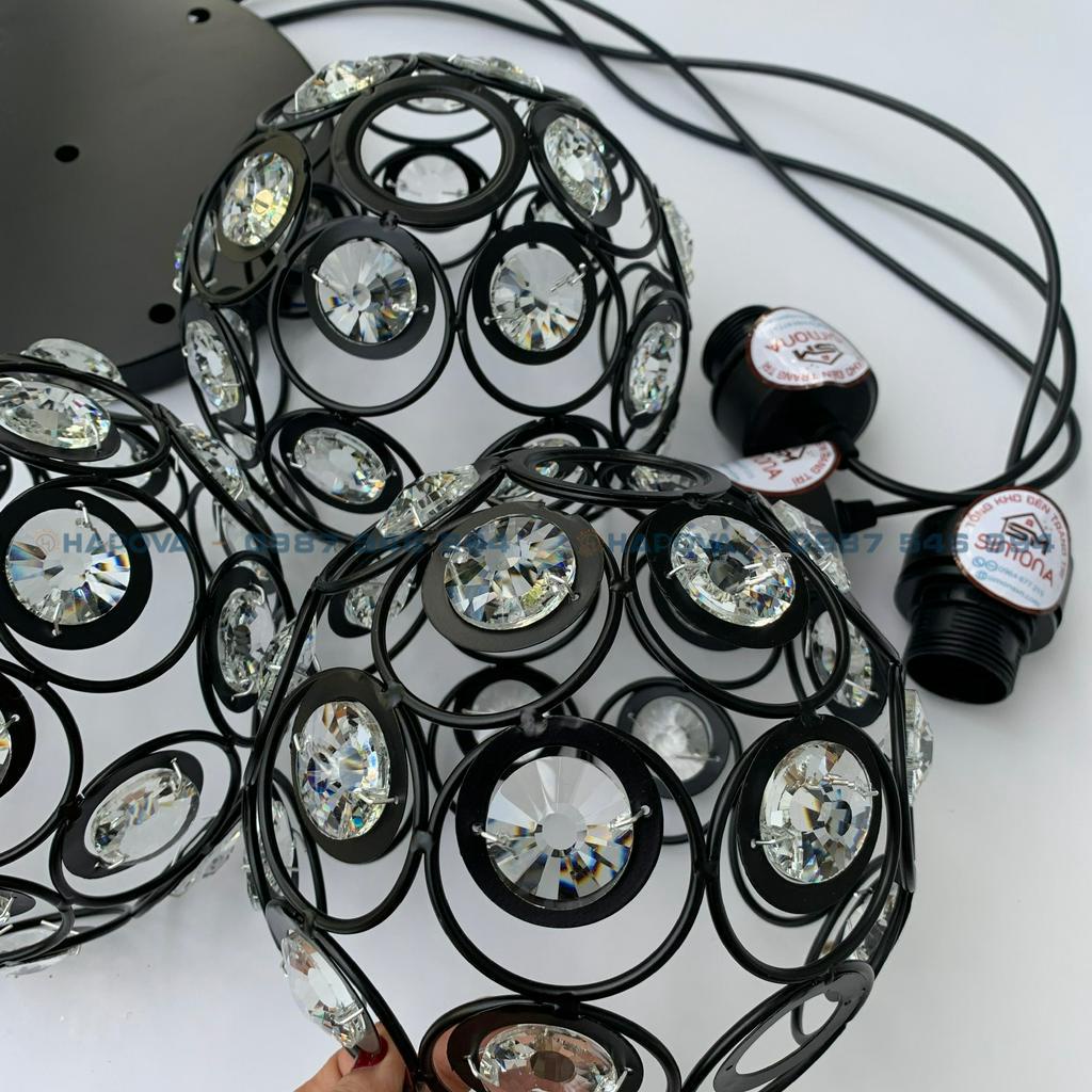 Đèn thả trần pha lê HAPOVA CIKA 6816 đen + Tặng kèm bóng led AS Vàng
