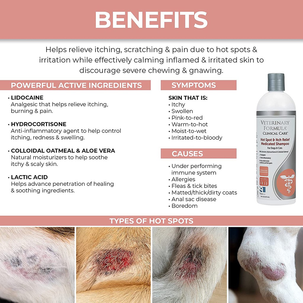Dầu Tắm Giảm Viêm Ngứa, Nốt Đỏ Kích Ứng Da Cho Chó Mèo Veterinary Formula Clinical Care Hot Spot &amp; Itch Relief SUPERPETS