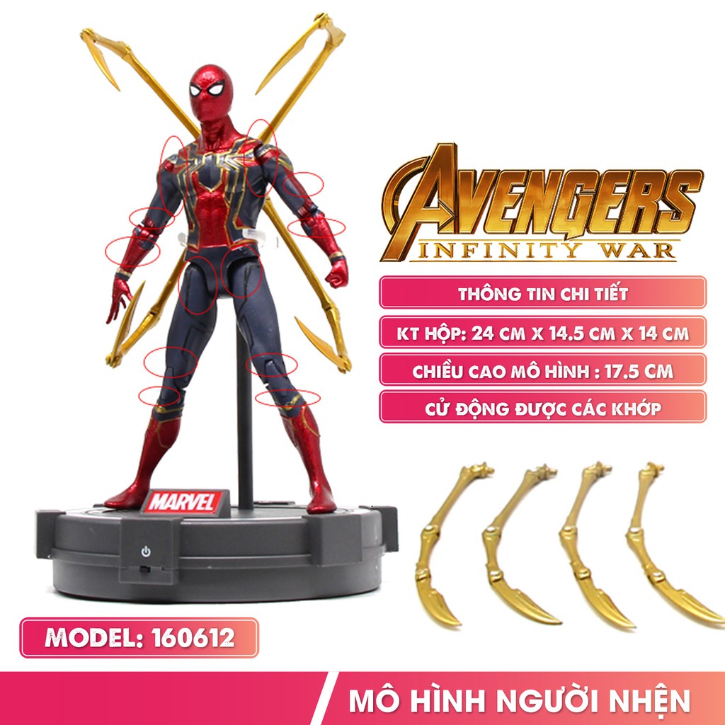 Đồ chơi mô hình người nhện Spider Man 160612 trong bộ giáp Iron Spider kèm đế nhựa có đèn