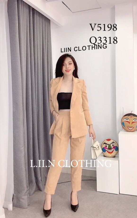 Quần công sở nữ dáng đẹp, quần LIIN CLOTHING nhung tăm màu Be cá tính Q3318