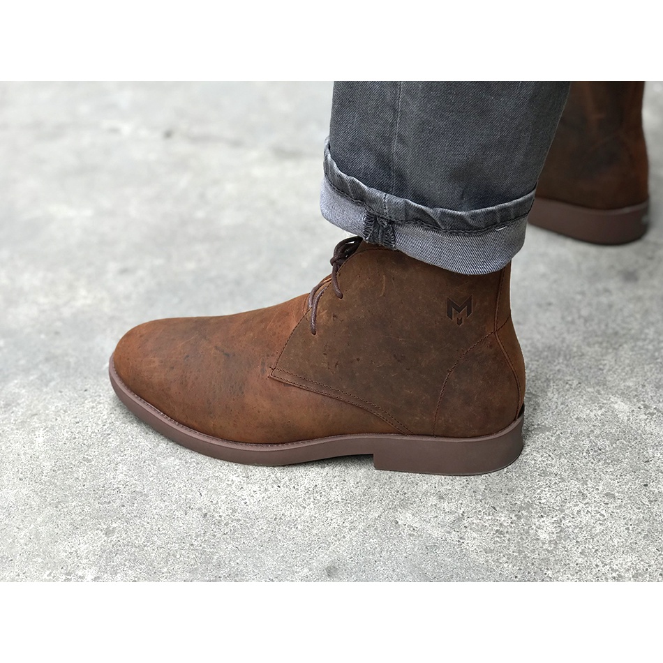 Giày cao cổ nam da bò sáp ngựa điên cao cấp phong cách bụi bặm Chukka Boots Mad Brown