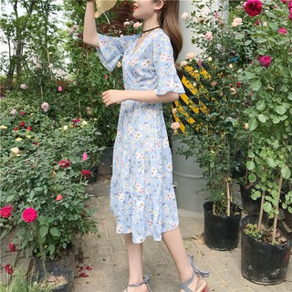 [Có sẳn ] Đầm maxi hoa nhí cổ V