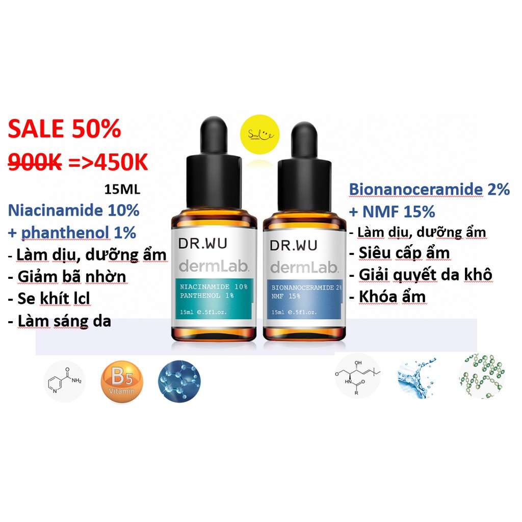 Serum Dr.wu Dermlab xanh lá, xanh dương cấp nước và phục hồi da 15ml (giá gom sale)