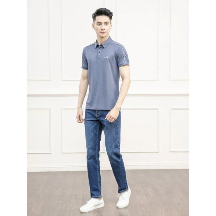 Áo thun polo nam Aristino APS059S1 phông ngắn tay có cổ bẻ dáng suông vừa màu xanh tím than vải polyester thể thao