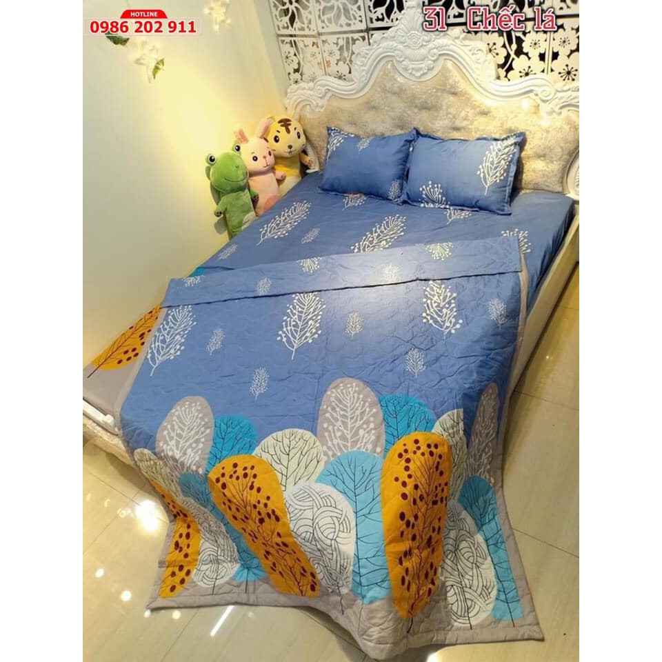 Trọn bộ 5 món ⚡Chăn Ga Gối⚡ Cọ Vàng chăn trần bông 3 lớp hàng loại 1