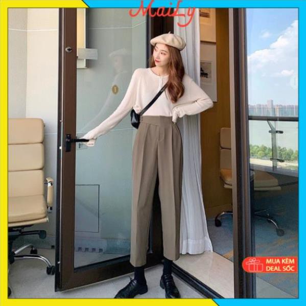 Quần Baggy nữ cạp cao vạt chéo - Quần baggy thiết kế phong cách cổ điển Basic Thời Thượng | BigBuy360 - bigbuy360.vn