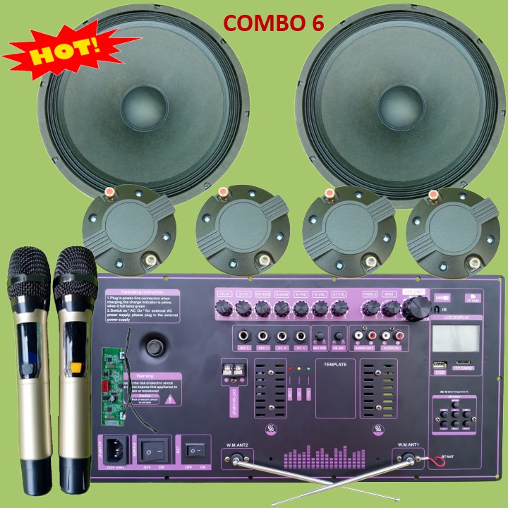 Bộ mạch loa kéo Reverb chống hú 4 tấc đôi công suất lớn