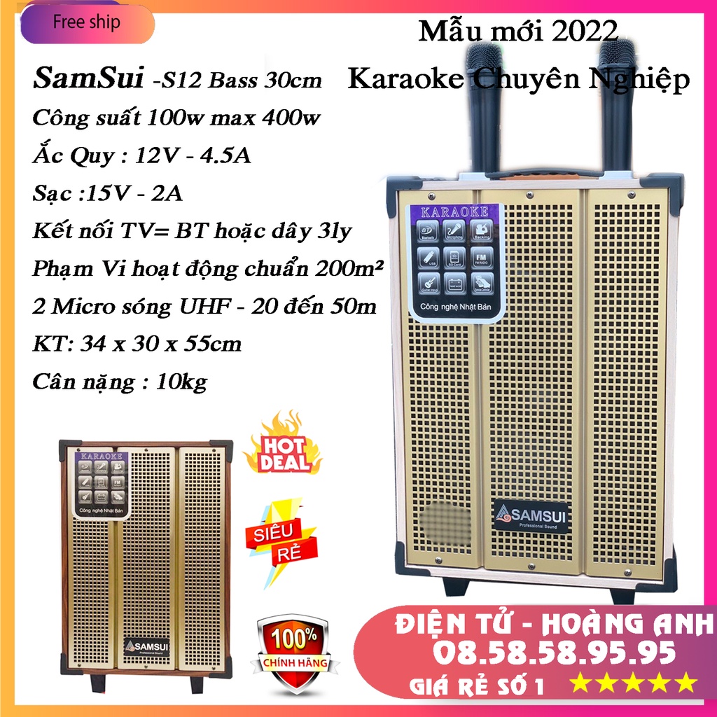 (Tặng 2 micro ) Loa kéo di động Samsui SS-12 thùng gỗ 3 tấc (30cm)công xuất 400W giá rẻ - Chính hãng (SS-10)