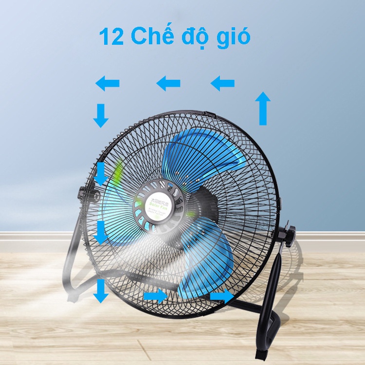 Quạt tích điện năng lượng mặt trời Solar Fan, quạt sàn SIÊU MÁT 12000mAh, kèm tấm pin NLMT 12W